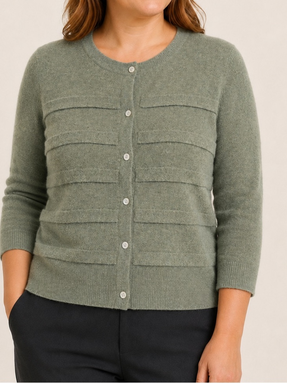 Fenn Wright Manson Sage Green Angora Wool Blend Cardigan Sweater XL